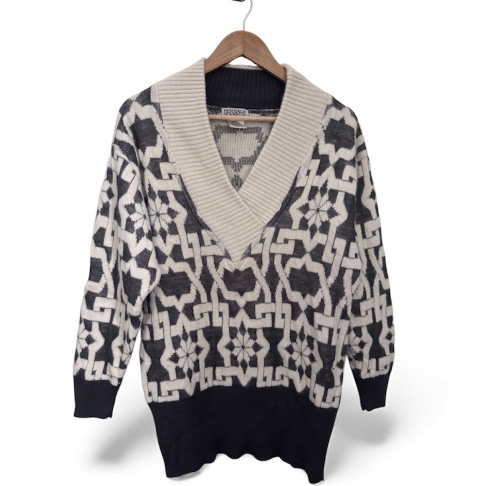 Vintage Wool Angora Nordic Shawl Collar Sweater  Heritage House Snowflake Knit